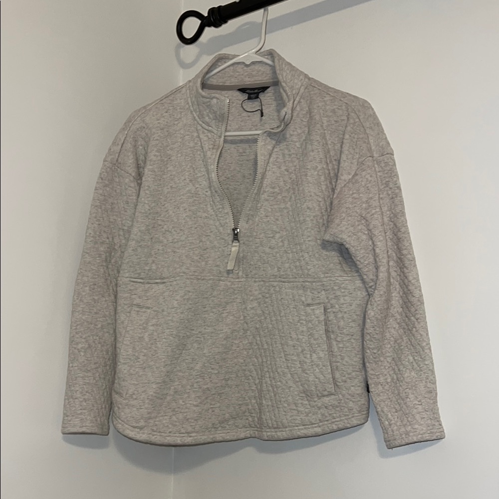 NWOT Eddie Bauer Gray Quarter-Zip Pullover Sz L
